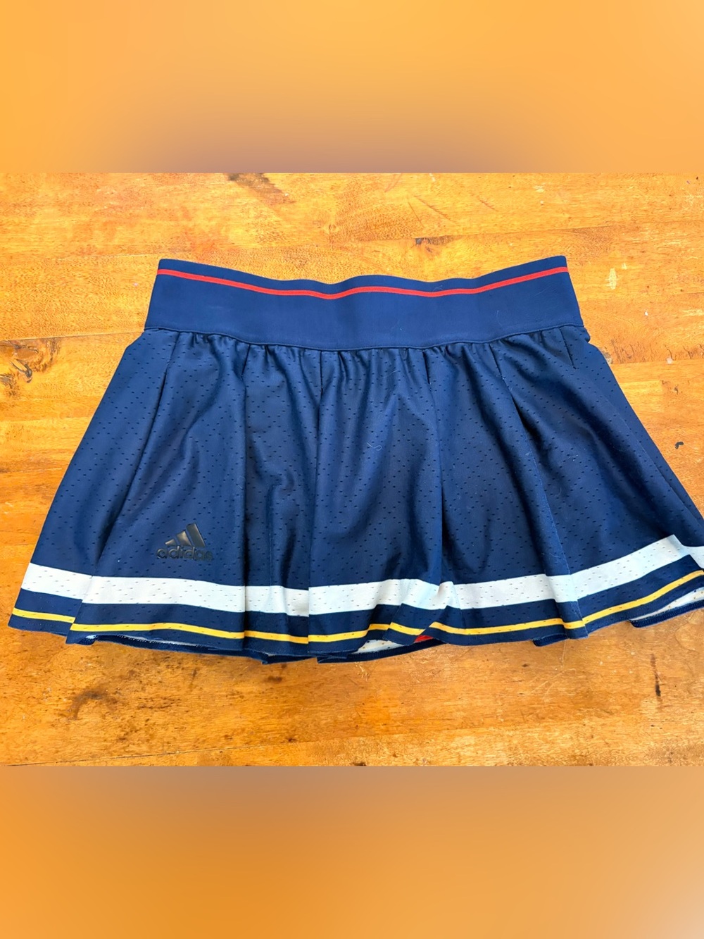 adidas Navy Skirt with White and Yellow Stripe Hem
